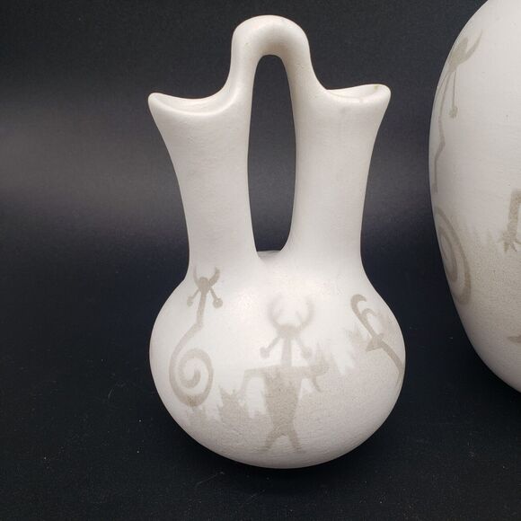 Lot of 2 Native American Navajo Ceramic Hozoni Pottery Artist Signed M. Redhorse - Picture 2 of 13